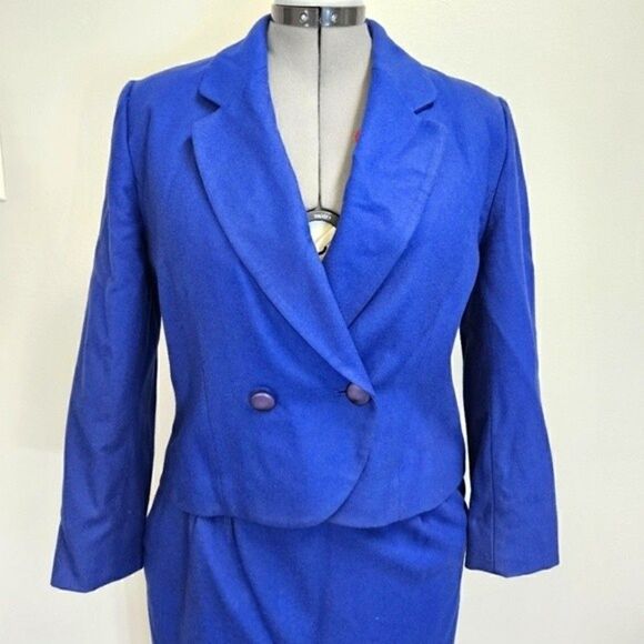 Pendleton Vintage Blue Virgin Wool Skirt Set Women's 10 Made USA Office Siren - Picture 2 of 15
